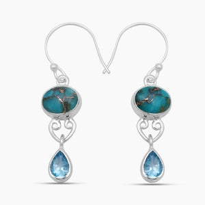 925 Sterling Silver Blue Copper Turquoise Earrings