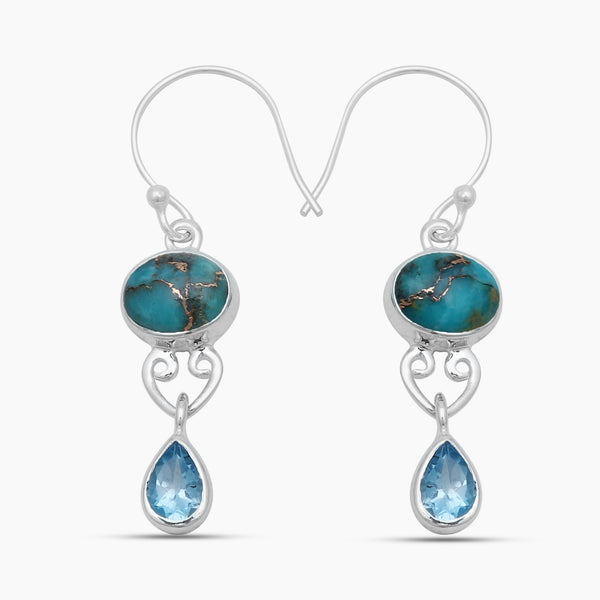 925 Sterling Silver Blue Copper Turquoise Earrings