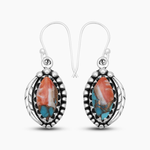 925 Silver Spiny Oyster Turquoise Earrings