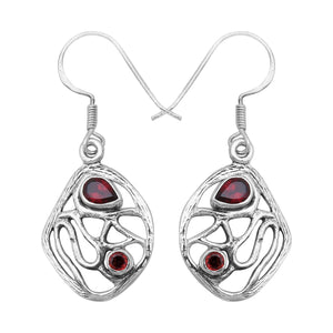 Natural Garnet Silver Earrings