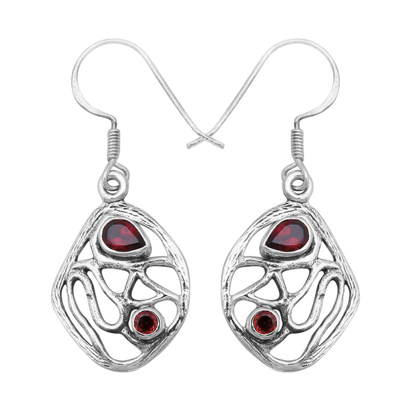Natural Garnet Silver Earrings