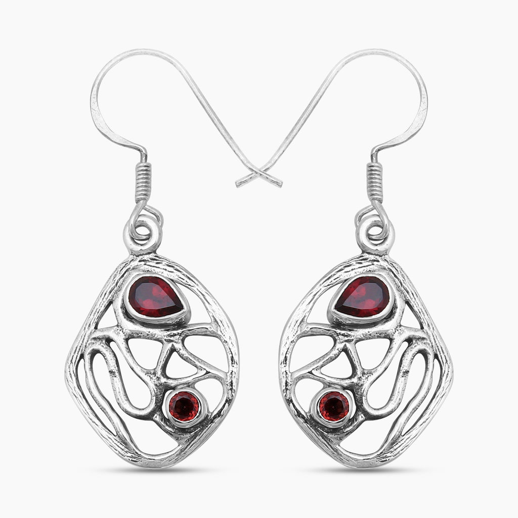 Natural Garnet Silver Earrings