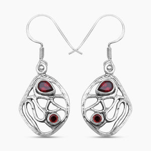 Natural Garnet Silver Earrings