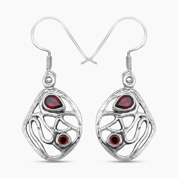 Natural Garnet Silver Earrings