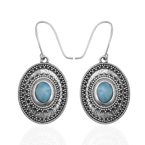 Natural Larimar Silver Earrings