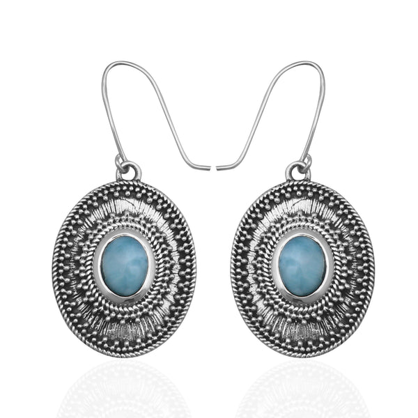 Natural Larimar Silver Earrings