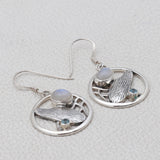 Rainbow Moonstone Silver Earrings