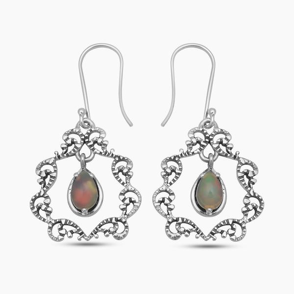 925 Sterling Silver Ethiopian Opal Earrings