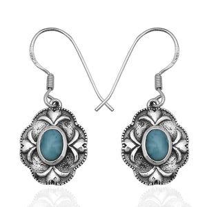 Natural Larimar Silver Earrings