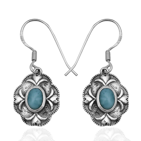 Natural Larimar Silver Earrings