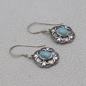 Natural Larimar Silver Earrings
