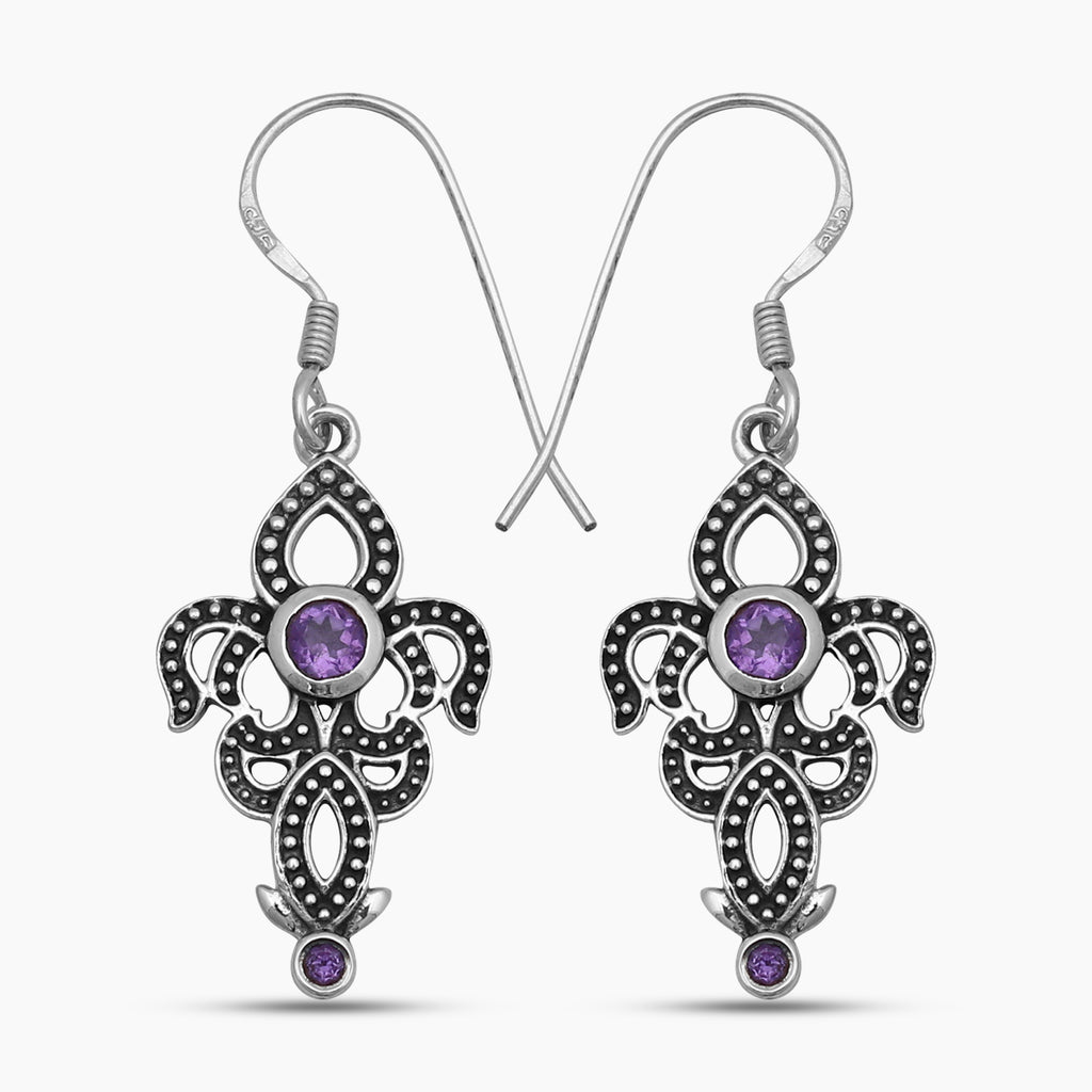 Natural Amethyst Silver Earrings