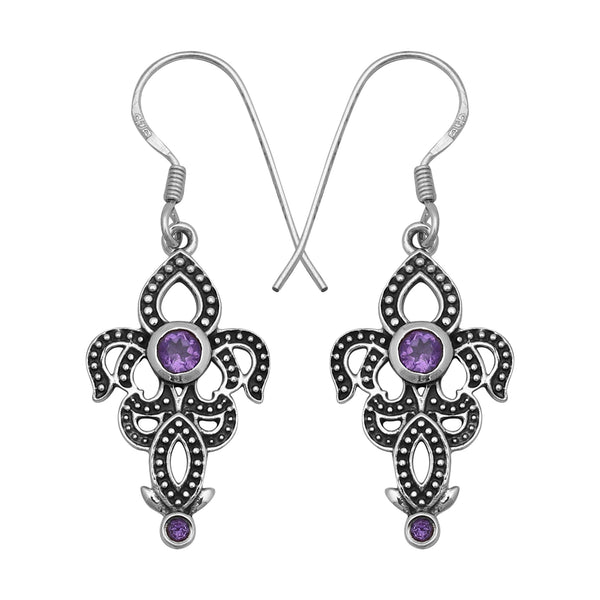 Natural Amethyst Silver Earrings