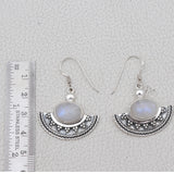 Natural Rainbow Moonstone Silver Earrings