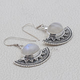 Natural Rainbow Moonstone Silver Earrings