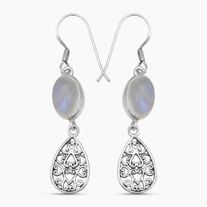 Rainbow Moonstone Silver Earrings