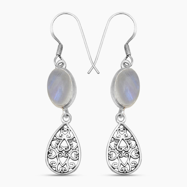 Rainbow Moonstone Silver Earrings