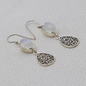 Rainbow Moonstone Silver Earrings