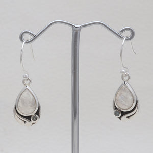 Rainbow Moonstone & Blue Topaz Silver Earrings