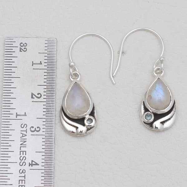 Rainbow Moonstone & Blue Topaz Silver Earrings