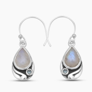 Rainbow Moonstone & Blue Topaz Silver Earrings