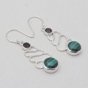 Malachite & Smoky Swirly Dangle Earrings