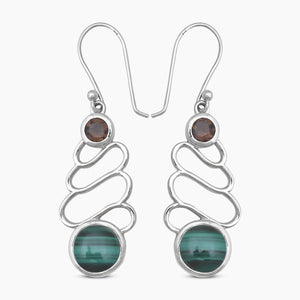 Malachite & Smoky Swirly Dangle Earrings