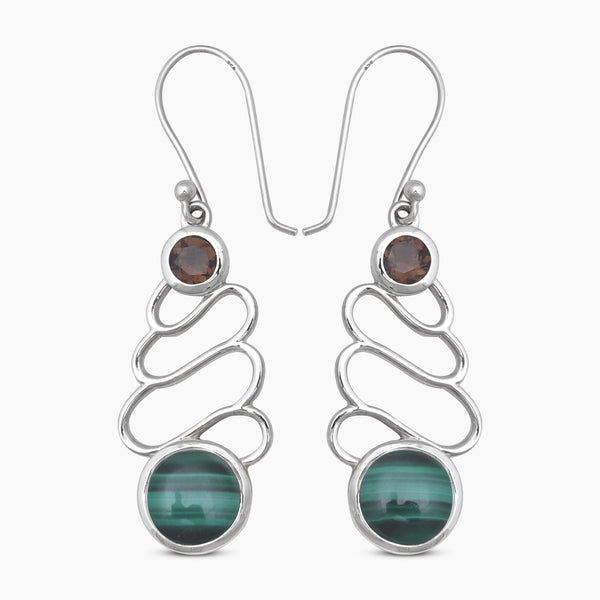 Malachite & Smoky Swirly Dangle Earrings