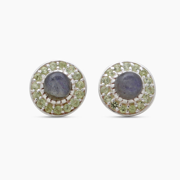 Labradorite & Peridot Silver Studs Earrings
