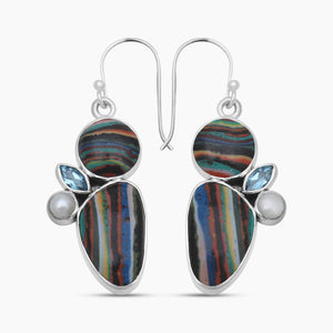 Rainbow Calsilica Silver Earrings