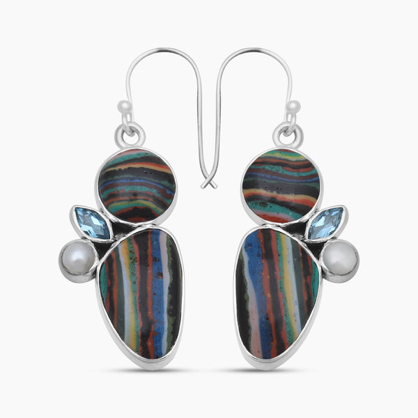 Rainbow Calsilica Silver Earrings