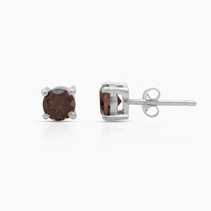 Smoky Quartz Silver Stud Earrings