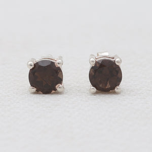 Smoky Quartz Silver Stud Earrings