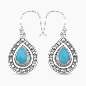 Mexican Turquoise Silver Teardrop Earrings