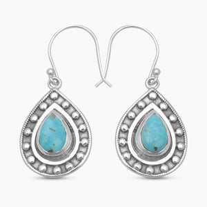 Mexican Turquoise Silver Teardrop Earrings