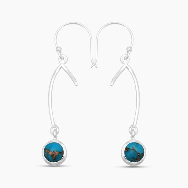 Blue Copper Turquoise Silver Earrings
