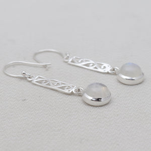 Rainbow Moonstone Silver Dangle Earrings