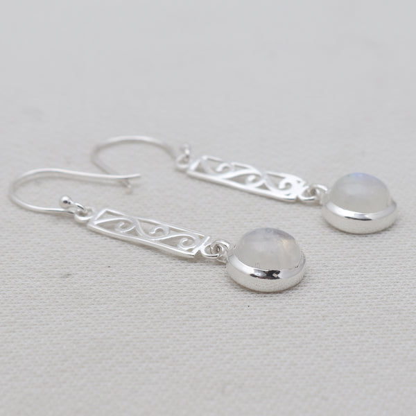 Rainbow Moonstone Silver Dangle Earrings