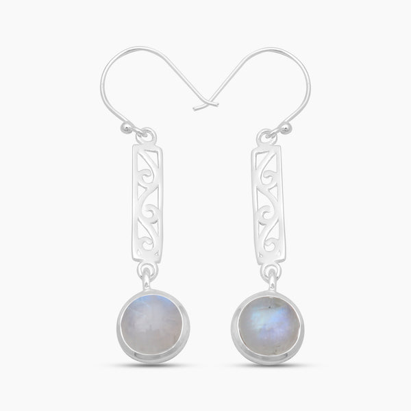 Rainbow Moonstone Silver Dangle Earrings