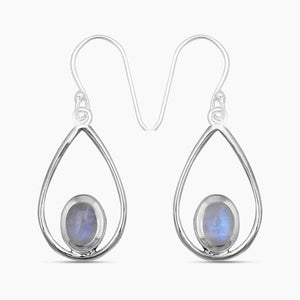 Rainbow Moonstone Silver Earrings