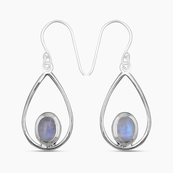 Rainbow Moonstone Silver Earrings