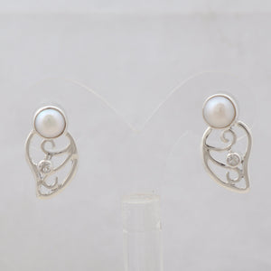 Pearl & White Topaz Silver Studs Earrings
