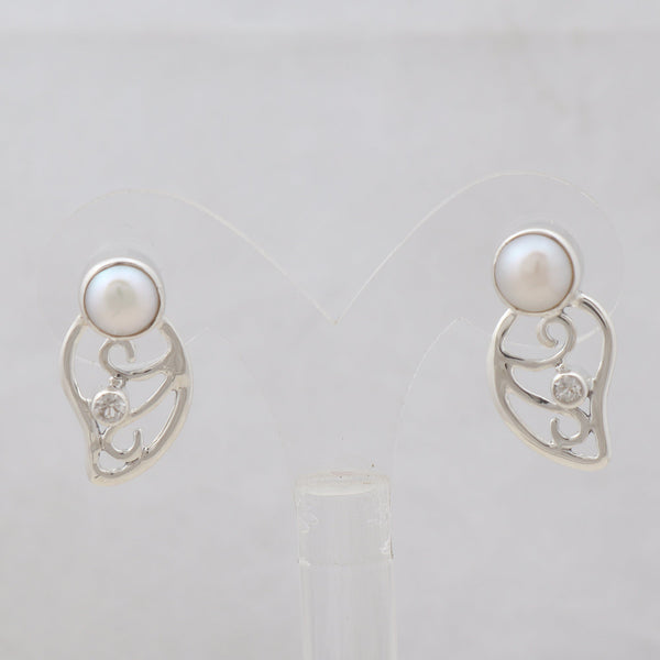 Pearl & White Topaz Silver Studs Earrings