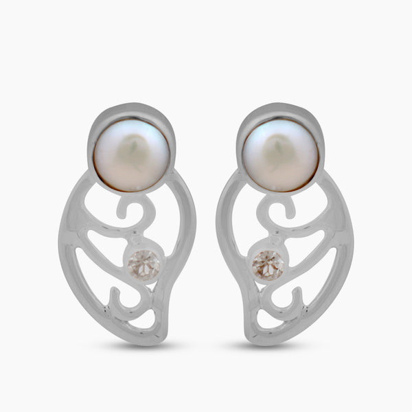 Pearl & White Topaz Silver Studs Earrings
