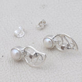 Natural Pearl & White Topaz Silver Earrings