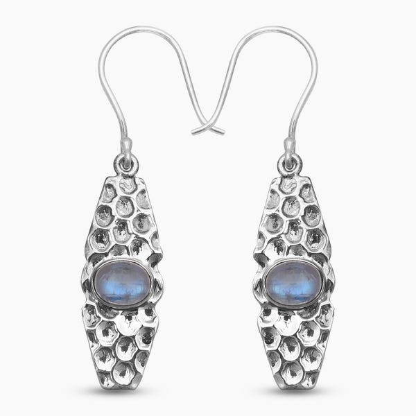 Natural Rainbow Moonstone Silver Earrings