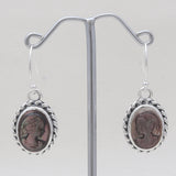 Carved Shell Design Silver Cameo Earrings