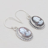 Carved Shell Design Silver Cameo Earrings