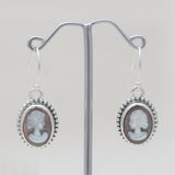 Carved Shell Design Silver Cameo Earrings