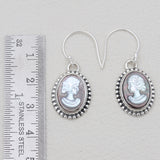 Carved Shell Design Silver Cameo Earrings